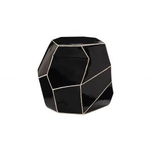 Ceramic Artisan Series Geo Stool/Accent Table in Black with White Lines